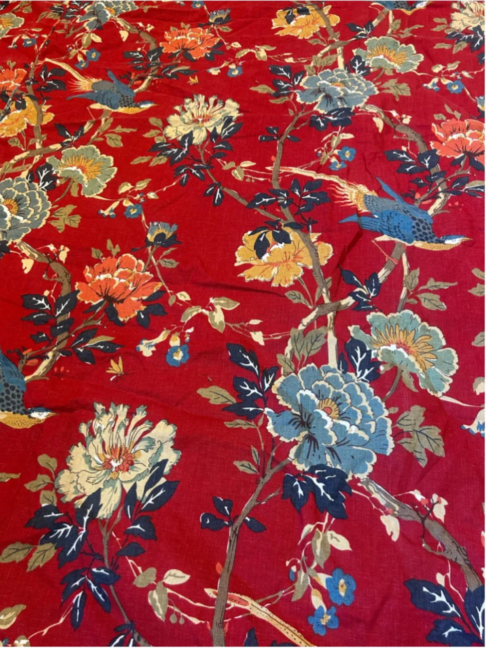 Pottery Barn Linen Cotton Duvet Cover Full Queen Floral Birds Romantic 86x86